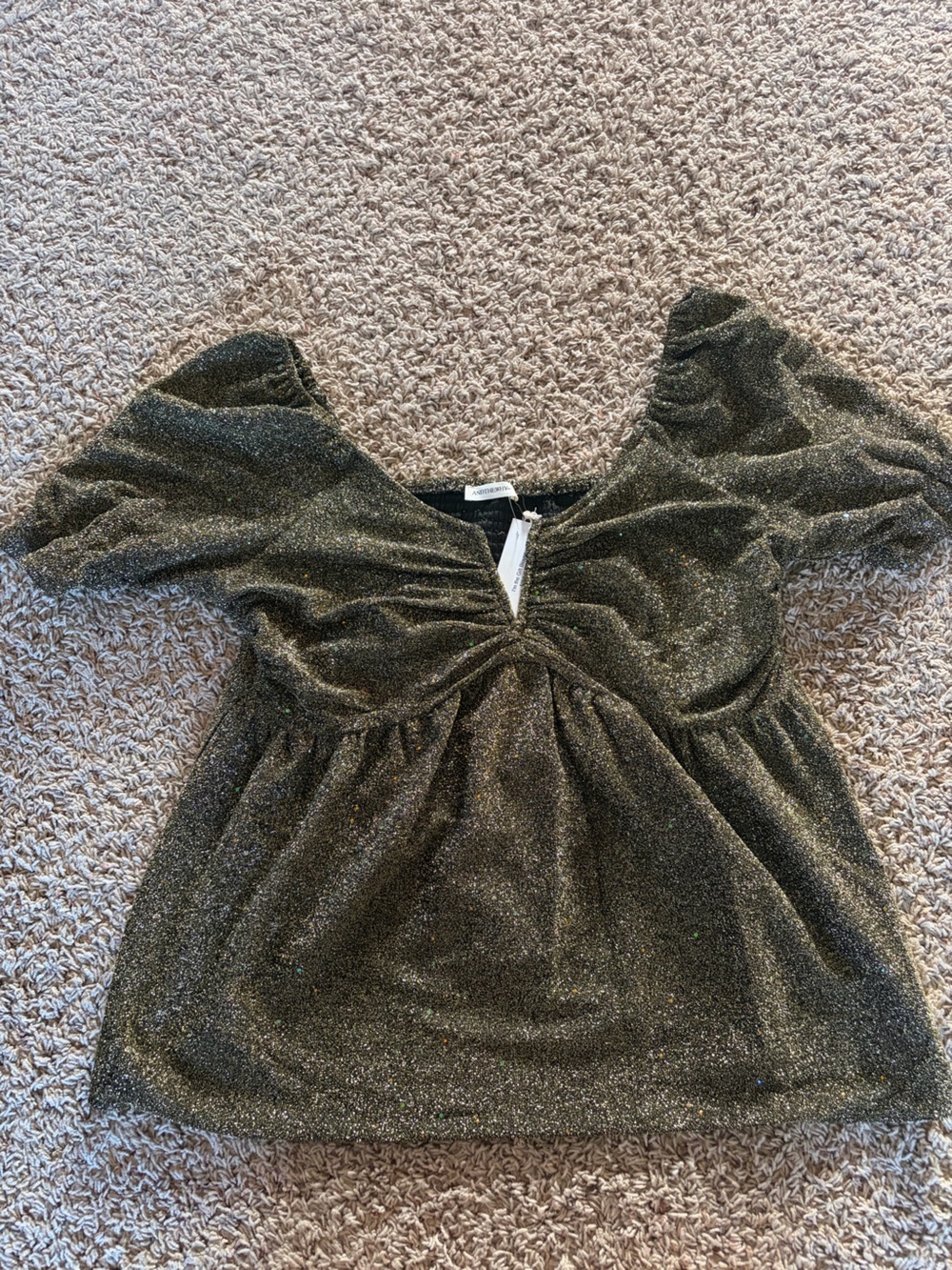 Sparkle Puff Sleeve V-Neck Top